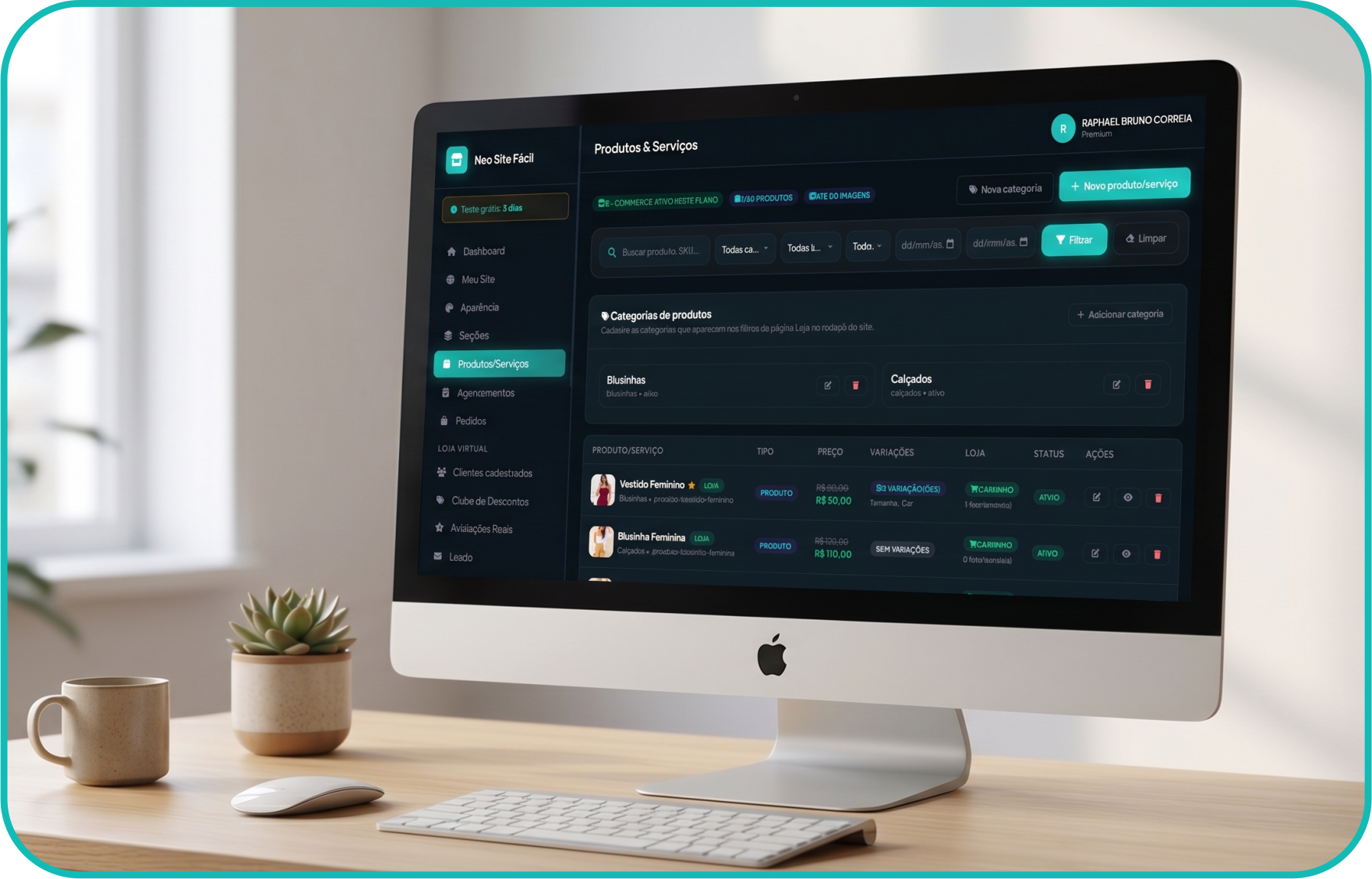 Painel administrativo em monitor